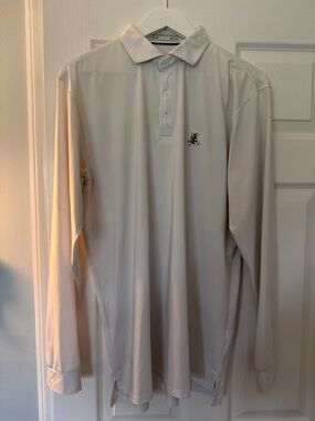 Long Sleeve Polo Shirt - White with Subtle Logo